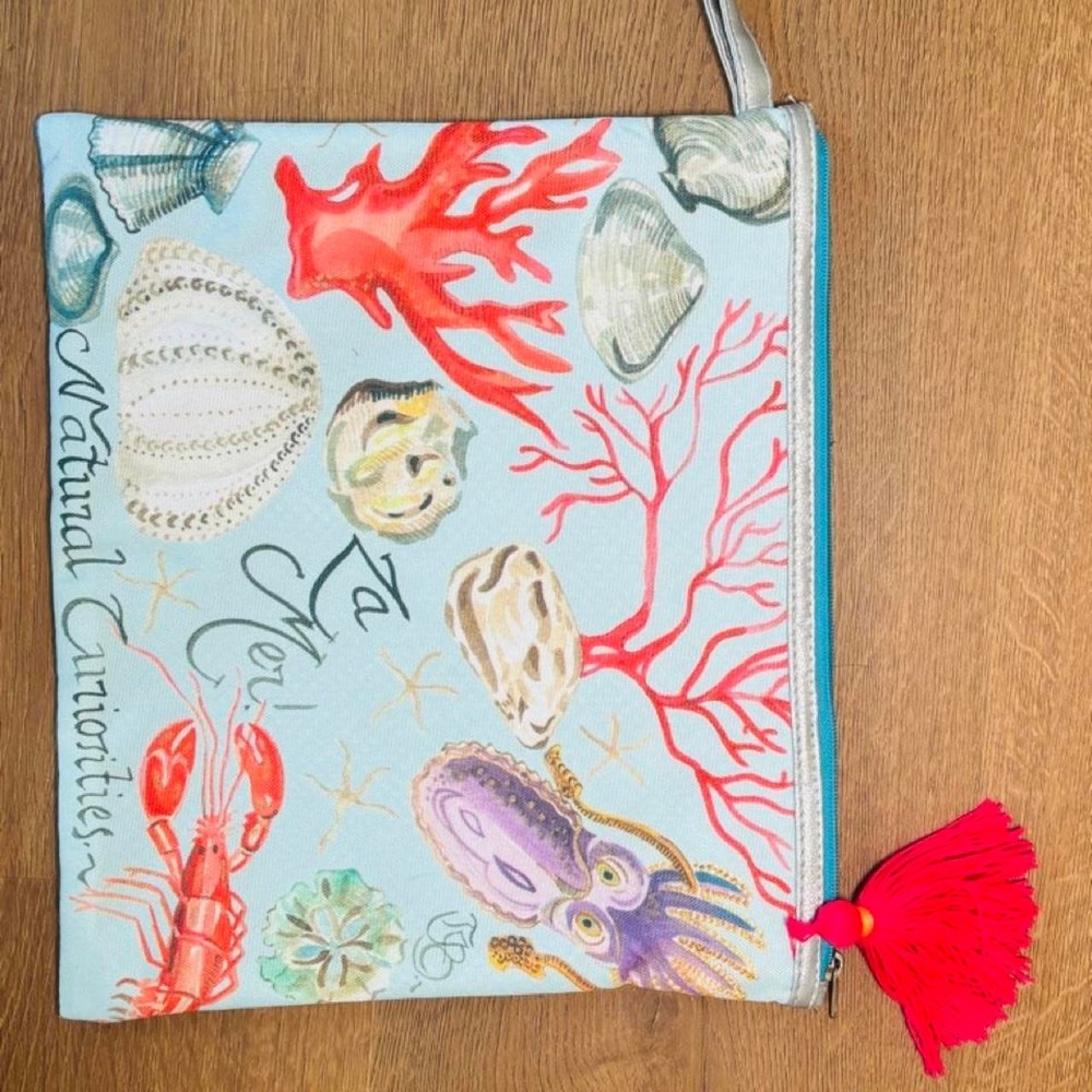 Natural Curiosities La Mer Sea Theme Clutch Pouch Blue Red Tassel Waterproof